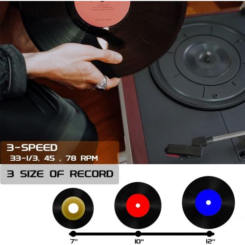  LoopTone Vinyl Record Player 9 in 1 3 Speed Bluetooth Vintage Turntable CD Cassette Player AM/FM Radio USB Recorder Aux-in RCA Line-Out