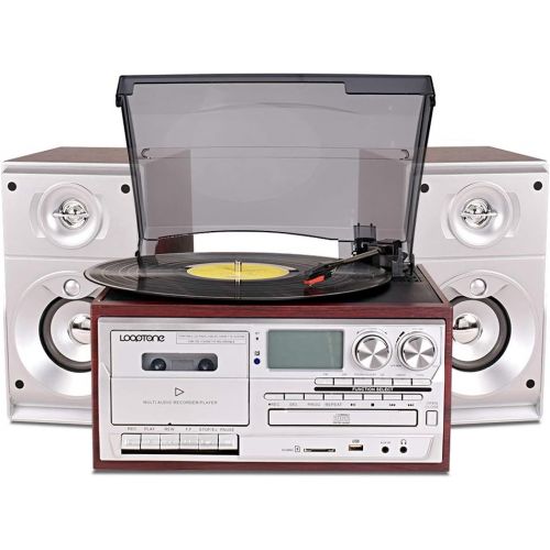  Visit the LOOPTONE Store LoopTone Vinyl Record Player with Dual 15W External Speakers 9 in 1 3 Speed Bluetooth Vintage Turntable CD Cassette Player AM/FM Radio USB Recorder Aux-in RCA Line-Out