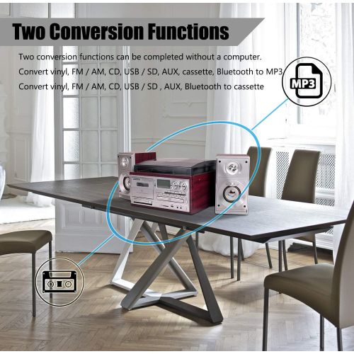  Visit the LOOPTONE Store LoopTone Vinyl Record Player with Dual 15W External Speakers 9 in 1 3 Speed Bluetooth Vintage Turntable CD Cassette Player AM/FM Radio USB Recorder Aux-in RCA Line-Out