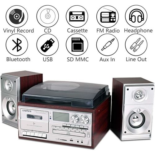  Visit the LOOPTONE Store LoopTone Vinyl Record Player with Dual 15W External Speakers 9 in 1 3 Speed Bluetooth Vintage Turntable CD Cassette Player AM/FM Radio USB Recorder Aux-in RCA Line-Out