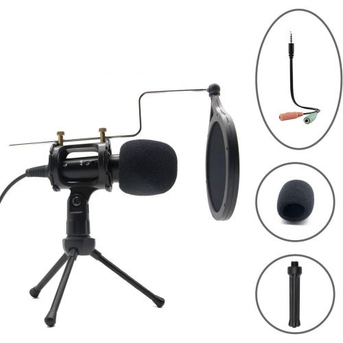  [아마존베스트]LOOYUAN Condenser Recording Microphone 3.5mm Plug and Play PC Microphone, Broadcast Microphone for Computer Desktop Laptop MAC Windows Online Chatting Podcast Skype YouTube Game