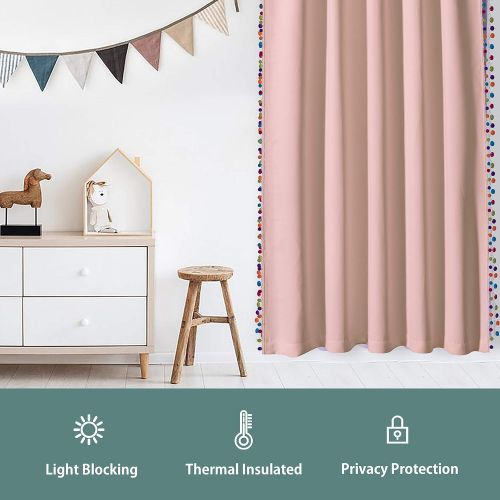 [아마존베스트]LORDTEX Multi Color Pom Pom Curtains for Kids Room - Thermal Insulated Curtains Noise Reducing Light Blocking Rod Pocket Window Drapes for Boys and Girls Bedroom, 52x63 inch, Blush