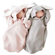 LOTUCY Newborn Baby 3D Rabbit Ear Knitted Swaddle Blanket Sleeping Bag Warm Swaddle Wrap