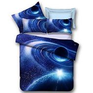 LOUHO Galaxy Bedding Sets Polyester 4 Pieces,1 Duvet Cover,1 Flat Sheet,2 Pillowcases, No Comforter (Extra Long Twin, Planet Orbit)