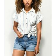 LOVE, FIRE Love, Fire White & Blue Stripe Short Sleeve Button Up Shirt