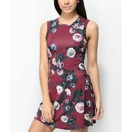 LOVE, FIRE Love, Fire Ale Floral Lace Up Burgundy Dress