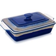 LOVECASA Deep Casserole Dish with Lid, 4.5 Quart Covered Casserole Dish Cookware, 9x13 Nonstick Baking Dish Lasagna Pan, Ceramic Bakeware for Oven, Easy to Clean, Indigo Gray Gradient