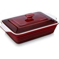 LOVECASA Nonstick Casserole Dish with Lid, 4.5 Quart Lasagna Pan Deep, 9x13 Ceramic Baking Dish for Dinner, Banquet, and Party, Gradient Red