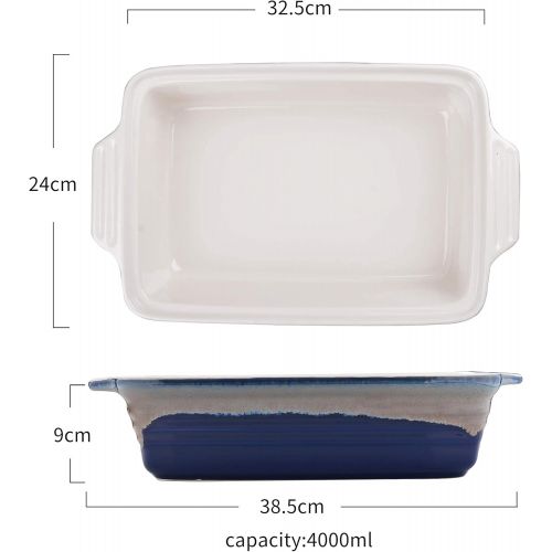  Casserole Dish with Lid, LOVECASA Covered Casserole Dish Set, 13x9 Baking Dish Lasagna Pan Deep, 4 Quart Ceramic Bakeware Set for Oven, Indigo Gray Gradient