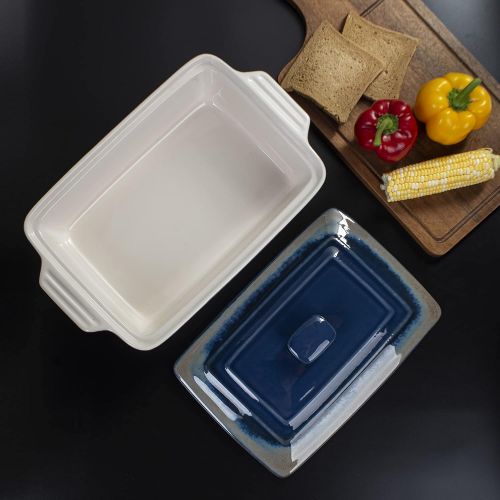  Casserole Dish with Lid, LOVECASA Covered Casserole Dish Set, 13x9 Baking Dish Lasagna Pan Deep, 4 Quart Ceramic Bakeware Set for Oven, Indigo Gray Gradient