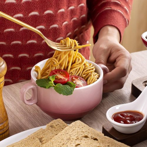  [아마존베스트]LOVECASA Stoneware Soup Bowls with Handles, Small French Onion Soup Crocks Bowl, 13 Ounce Oven Safe Bowls Sets For French Onion Soup , Cereal, Stew, Oatmeal or Chili, Set of 6, 4.1