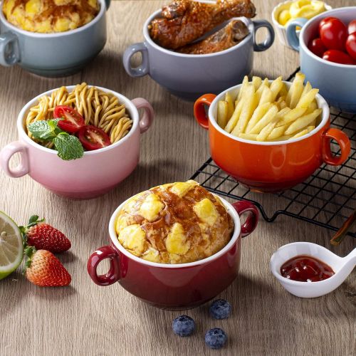  [아마존베스트]LOVECASA Stoneware Soup Bowls with Handles, Small French Onion Soup Crocks Bowl, 13 Ounce Oven Safe Bowls Sets For French Onion Soup , Cereal, Stew, Oatmeal or Chili, Set of 6, 4.1