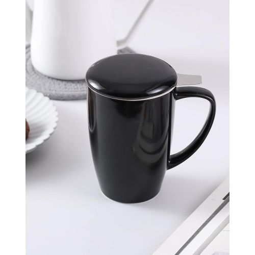  [아마존베스트]LOVECASA Tea Cups with Lid and Infuser, Porcelain Tea Mug for Steeping, 15 OZ Tea Infuser Mug for Loose Leaf Tea, Teaware with Filter for Tea/ Coffee/ Milk