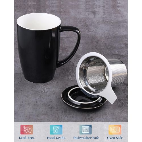  [아마존베스트]LOVECASA Tea Cups with Lid and Infuser, Porcelain Tea Mug for Steeping, 15 OZ Tea Infuser Mug for Loose Leaf Tea, Teaware with Filter for Tea/ Coffee/ Milk