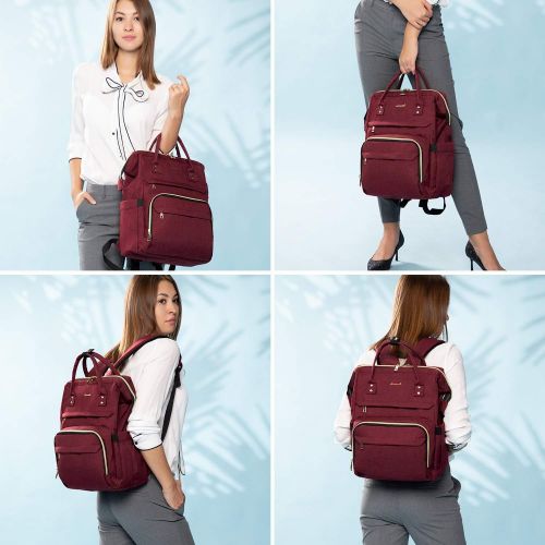  LOVEVOOK Laptop Backpack for Women Fashion Travel Bags Business Computer Purse Work Bag with USB Port, Wine Red