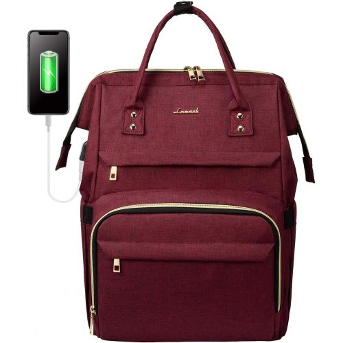  LOVEVOOK Laptop Backpack for Women Fashion Travel Bags Business Computer Purse Work Bag with USB Port, Wine Red