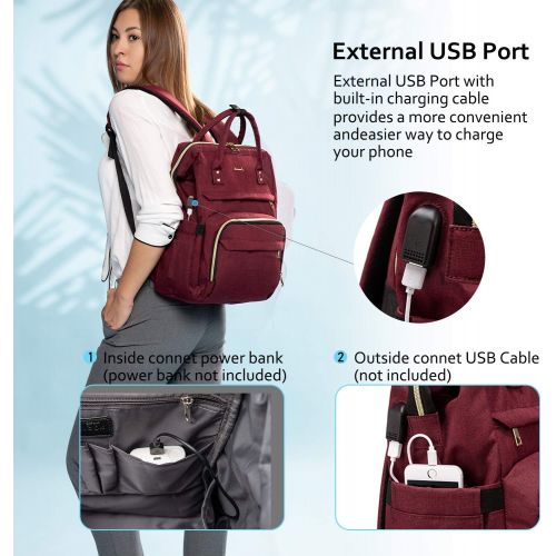  LOVEVOOK Laptop Backpack for Women Fashion Travel Bags Business Computer Purse Work Bag with USB Port, Wine Red