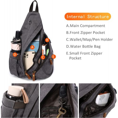  LOVEVOOK Sling Bag Canvas Crossbody Backpack Genuine Leather Shoulder Bag Casual Daypacks For Men Cycling Hiking Travel