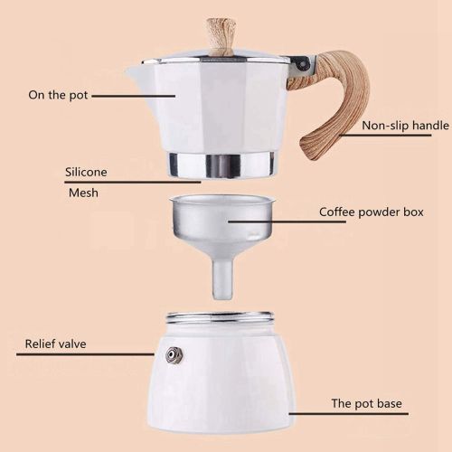  LOVIVER Kitchen Stovetop Espresso Maker for Strong Flavored Espresso Portable Aluminum - White 300ml