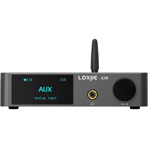  LOXJIE A30 Desktop Stereo HiFi Audio Power Amplifier & Headphone Amplifier, Infineons MA12070 Chip Class D Amp, ES9023 DAC Chip, USB/ Optical/ Coaxial/ RCA/ Bluetooth 5.0 Input (wi