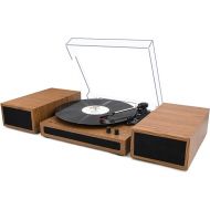 LP&No.1 Record Player, Wireless Turntable with Stereo Bookshelf Speakers,Vinyl Record Player,Support Wireless,Auto-Stop.(Yellow Wood)