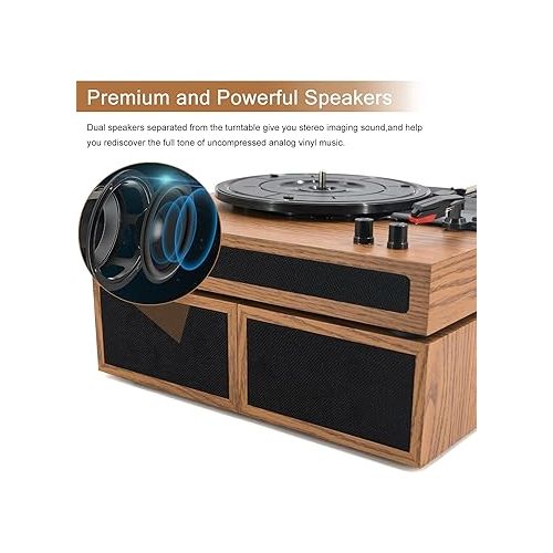  LP&No.1 Record Player, Wireless Turntable with Stereo Bookshelf Speakers,Vinyl Record Player,Support Wireless,Auto-Stop.(Yellow Wood)