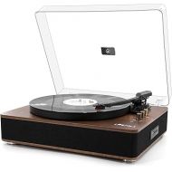 LP&No.1 Record Player with Stereo Speakers, 3-Speed Belt-Drive Turntable for Vinyl Records with Wireless Playback and Auto-Stop,Walnut Wood