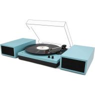 LP&No.1 Vinyl Record Player with External Speakers, 3-Speed Belt-Drive Turntable for Vinyl Albums with Auto Off and Wireless Input,(Blue Leather)