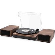 LP&NO.1 Vintage Record Player with Dual External Speakers,Wireless Turntable with RCA Output & Wireless Input,Walnut Wood