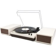 LP&No.1 Wireless Turntable with Stereo Bookshelf Speakers, Retro Record Player with Wireless Playback, 3 Speed Belt-Drive Vintage Turntable with Auto Off, Milk White