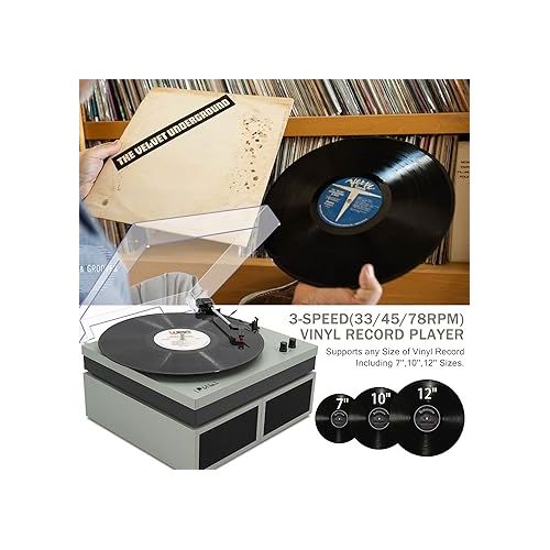  LP&No.1 Record Player with External Speakers, 3 Speed Vintage Belt-Drive Vinyl Turntable with Wireless Playback & Auto-Stop,Light Green Wood