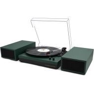 LP&No.1 Wireless Turntable with Stereo Bookshelf Speakers, Retro Record Player with Wireless Playback, 3 Speed Belt-Drive Vintage Turntable with Auto Off, Vintage Green Wood