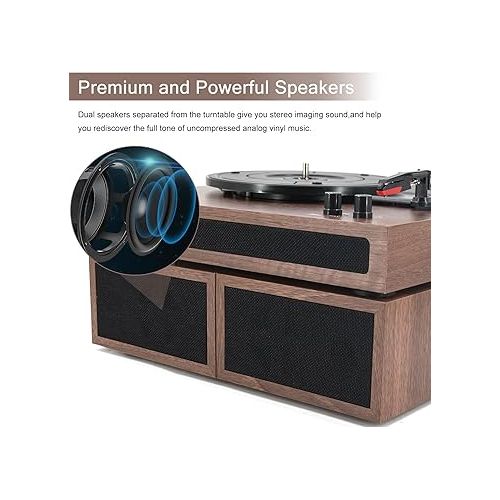  LP&No.1 Record Player, Wireless Turntable with Stereo Bookshelf Speakers,Vinyl Record Player,Support Wireless,Auto-Stop.Walnut Wood