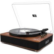 LP&NO.1 Record Player Turntable with Built-in Speakers and USB Play&Recording Belt-Driven Vintage Phonograph Record Player 3 Speed for Entertainment and Home Decoration（Mahogany Wood）