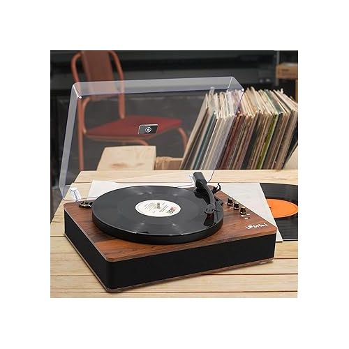  LP&NO.1 Record Player Turntable with Built-in Speakers and USB Play&Recording Belt-Driven Vintage Phonograph Record Player 3 Speed for Entertainment and Home Decoration（Mahogany Wood）