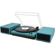 LP&No.1 Wireless Turntable with Stereo Bookshelf Speakers, Retro Record Player with Wireless Playback, 3 Speed Belt-Drive Vintage Turntable with Auto Off,Soft Touch Feel Surface,Lake Blue