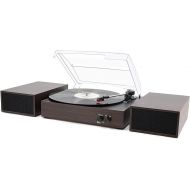 LP&No.1 Wireless Turntable with Stereo Bookshelf Speakers, 3 Speed Vintage Belt-Drive Turntable with Wireless Playback & Auto-Stop & Wireless Input, Brown Wood