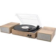 LP&No.1 Wireless Turntable with Stereo Bookshelf Speakers, 3 Speed Vintage Belt-Drive Turntable with Wireless Playback & Auto-Stop & Wireless Input, Light Wood