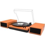 Vinyl Record Player, Vinyl Turntables with Dual Stereo Bookshelf External Speakers, Adjustable 3-Speed Belt-Drive Turntable, LP Player with RCA, Auto Stop,(Orange Leather Wrapped)