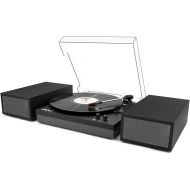 LP&NO.1 Vintage Record Player with Dual External Speakers,Wireless Turntable with RCA Output & Wireless Input,Classic Dark Gray