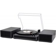 LP&No.1 Vinyl Record Player with Stereo Bookshelf Speakers, Vintage Wood Finish, 3-Speed Belt-Drive Turntable with Wireless Input Playback Mode, RCA Output, Auto Stop | Black Gray