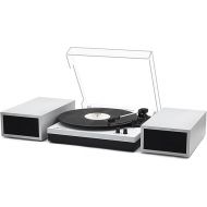 Vinyl Record Player with Stereo Bookshelf Speakers, 3-Speed Belt-Drive Turntable, LP Player with Wireless Playback, Wood Grain Finish, Auto-Stop Switch, RCA for Music Lover & Home Decoration, White