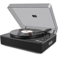 Record Player Vinyl Turntables with Built-in Speakers and USB Play&Recording Belt-Driven Vintage Phonograph Record Player 3 Speed for Entertainment and Home Decoration(Black Wood)