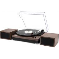 LP&No.1 Vinyl Record Player with Dual Stereo Bookshelf Speakers, 3-Speed Belt-Drive Turntable, LP Player with Wireless Playback for Digital Music, RCA Output, Auto-Stop Switch | Walnut