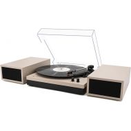 Record Player LP&No.1 Record Player with External Speakers, 3 Speed Vintage Belt-Drive Vinyl Turntable with Wireless Playback & Auto-Stop （Pink）