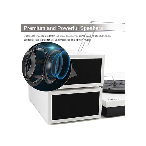  LP&No.1 Modern Turntable Record Player Bundle with Dual Powered Bookshelf Speaker Pair, Built-in, Phono Preamp, Belt Drive, 3-Speed, Wireless Input, Wireless Music Streaming (MWL White Color)