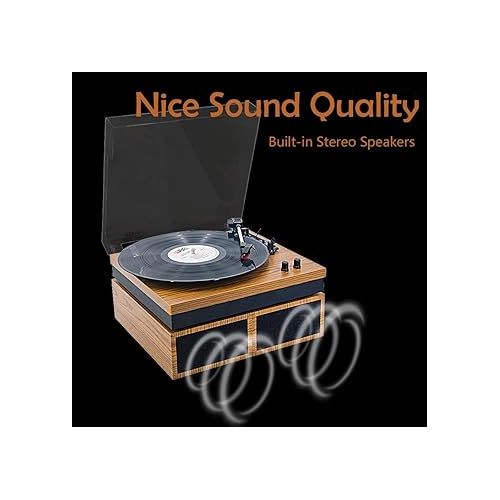  LP&No.1 Wireless Vinyl Record Player with External Speakers, 3-Speed Belt-Drive Turntable for Vinyl Albums with Auto Off and Wireless Input, Yellow Wood