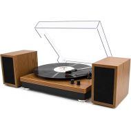 Record Players for Vinyl with External Speakers, Belt-Drive Turntables with Dual Speakers Vinyl LP Player Support 3 Speed Wireless Input Auto Stop RCA Yellow Wood