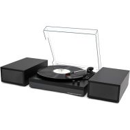 LP&No.1 Vinyl Record Player with Stereo Bookshelf Speakers, 3-Speed Belt-Drive Turntable for Vinyl Albums with Wireless Music Playback, Built-in Pre-Amplifier & Auto Stop | Black Leather