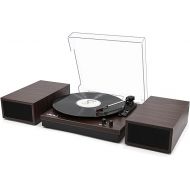 Vinyl Record Player with External Speakers, 3-Speed Belt-Drive Turntable, Vintage Vinyl LP Player with Wireless Input, Auto-Stop Switch, RCA for Music Lover & Home Decoration,Dark Brown Wood